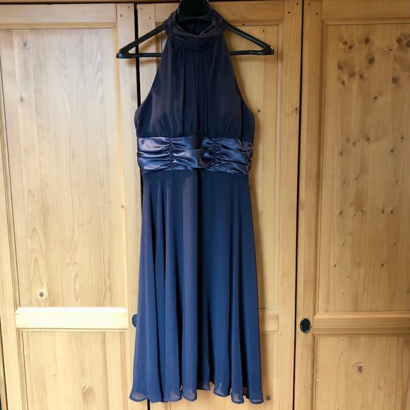 Grey-Teal Halter-style Midi Cocktail dress - Picture 2 of 13